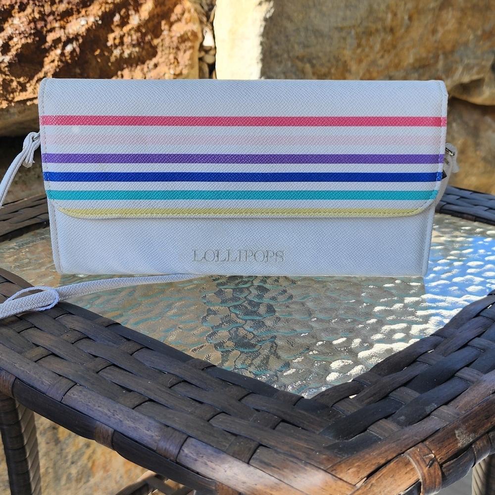 Lolli White and Multicolor Stripe Clutch